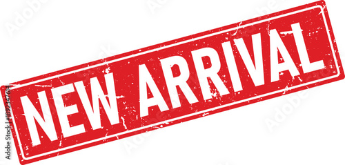 Red New Arrival Stamp with Grunge Texture on White Background, Promotional