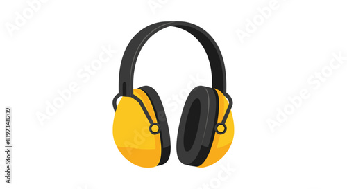 Industrial Safety Ear Protection Muffs in High Visibility Yellow and Black Colors Isolated on a Plain White Background for PPE Safety Gear Commercials.