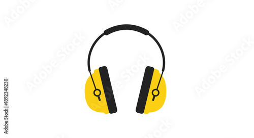 Front View of Yellow Industrial Safety Earmuffs for Hearing Protection in Noisy Work Environments Isolated on a Solid White Background.
