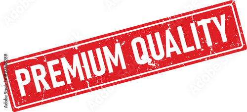 Angled Red Stamp with Premium Quality Text Showing Distressed Texture Isolated on White