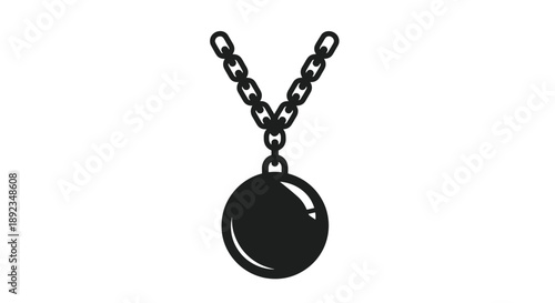 Solid Black Wrecking Ball Icon Hanging from a Heavy Metal Chain Isolated on a Clean White Background for Demolition and Construction Graphics.