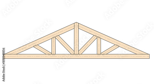 Detailed Architectural Illustration of a Wooden Roof Truss Structure Designed for Residential and Commercial Building Projects Isolated on a White Background.