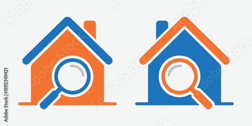Two houses with magnifying glasses highlighting key features Vector