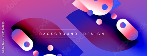 Abstract fluid shapes, vibrant purple, blue gradients. Modern design elements create dynamic background texture. Smooth transitions, playful composition.