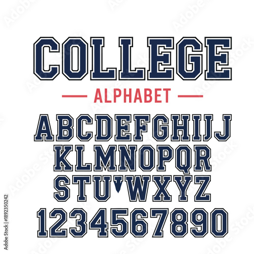 Athletic Varsity Alphabet and Numbers Set, Collegiate Block Font Vector for Sports Jersey, Team Apparel, and University Branding
