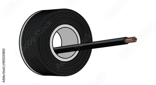 Large Roll of Thick Black Insulated Electrical Cable with Exposed Copper Strands for High Capacity Power Distribution and Industrial Wiring Projects.