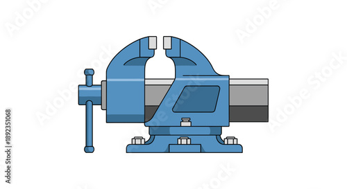Heavy Duty Blue Cast Iron Bench Vise with Adjustable Steel Jaws and Rotating Handle for Secure Workpiece Clamping in a Professional Workshop Setting.