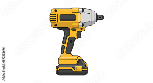 Professional Yellow and Black Cordless Impact Driver with a Rechargeable Battery Pack for Efficient Fastening and Construction Tasks Isolated on a White Background.