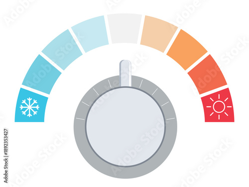 Temperature toggle switch with a scale from snowflake to sun. Thermostat with cold to hot adjustment. Vector illustration isolated on a white background