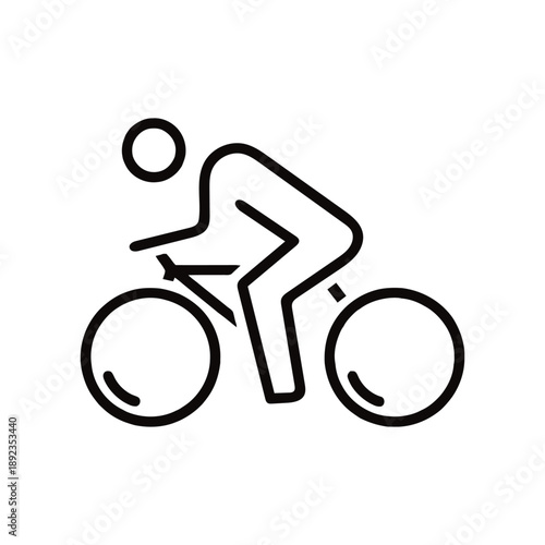 Stylized minimalist line art illustration of a person riding a bicycle in a racing pose isolated on transparent background