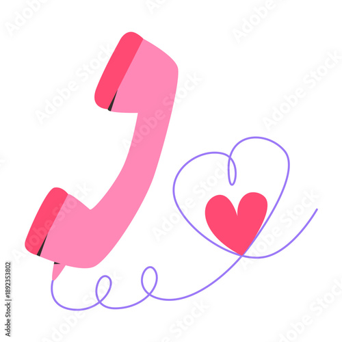 Cute Retro Phone and Heart Love Communication Concept