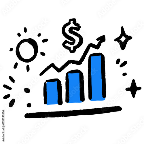 Blue Bar Chart with Upward Arrow and Dollar Symbol