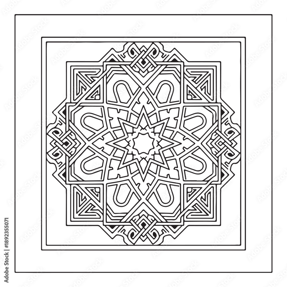 Fototapeta premium Islamic Geometric Mandala Line Art Pattern Ornamental Square Design