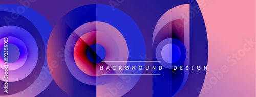 Abstract circles overlap, creating vibrant gradients. Purple, blue, pink hues dominate design. Text reads background design. Modern aesthetic.