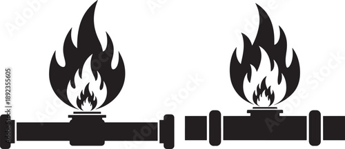 Illustration of silhouette pipe and flame gas leak