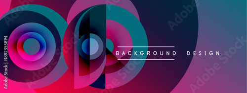 Abstract colorful design. Overlapping circles create dynamic visual effect. Gradient shades blend smoothly, modern aesthetic.