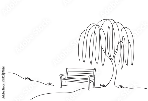 Early spring landscape. Sketch landscape willow at the end of the garden