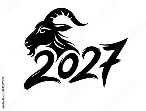 Stylized Goat Head with 2027 Zodiac Numerals Illustration