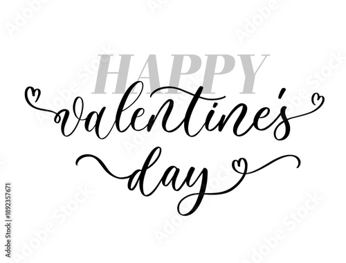 Happy Valentine's Day Decorative Cursive Typography with Hearts Illustration