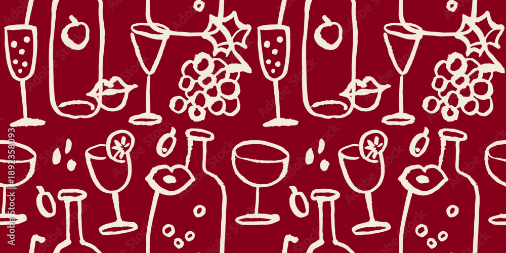 Naklejka premium Hand drawn doodle wine seamless pattern. Vintage crayon background. Vector sketch illustration