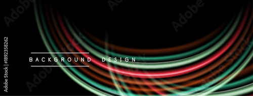 Abstract flowing lines create vibrant wave pattern. Dark background emphasizes colorful curves, modern design element.