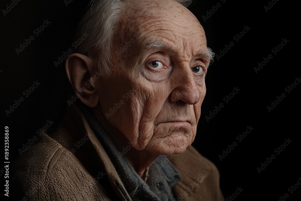 Obraz premium Elderly man with deep expression reflecting life experiences in dim lighting
