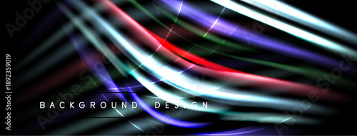 Abstract vibrant streaks, flowing lines. Dark background emphasizes bright colors, modern design element. Text reads background design.
