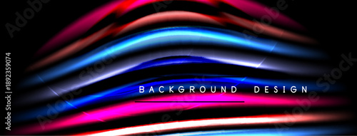 Abstract flowing lines create vibrant, dynamic background. Colors blend, forming wavelike shapes over dark space. Text reads background design.