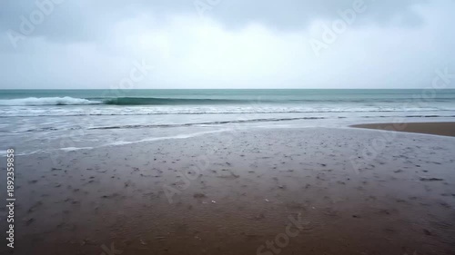 Ocean Beach Scenery Video Frames Seascape with Waves on Shoreline Sand Coastal Views Stormy Clouds Serene Waters Nature Outdoors Beauty Calm Tranquility