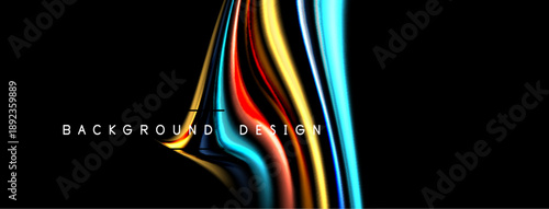 Abstract colorful lines form dynamic background. Bright shades blend, creating modern visual effect. Minimalist design, dark backdrop.