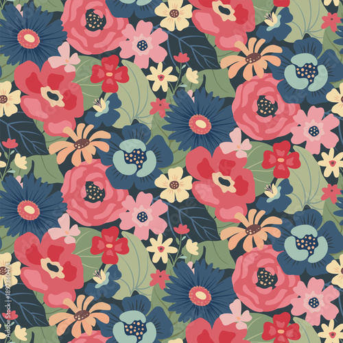 Modern vector floral seamless pattern. A colorful endless pattern of flowers and plants. Romantic design