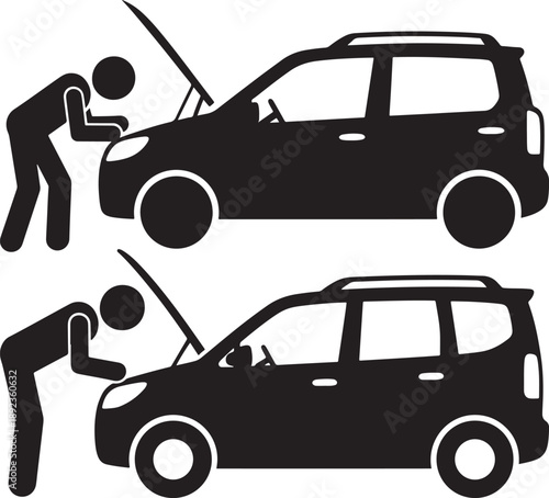 Silhouette of mechanic repairing car engine problem