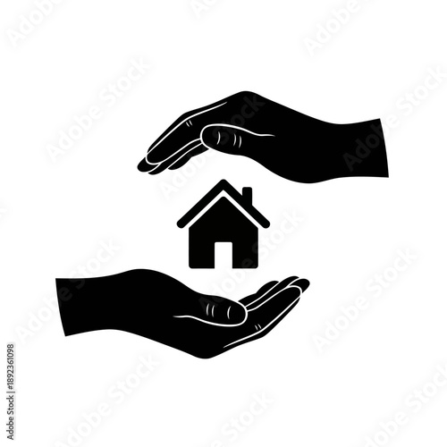 A pair of hands protecting a house with care and support