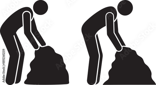 Two man picking up pile silhouette icons graphics