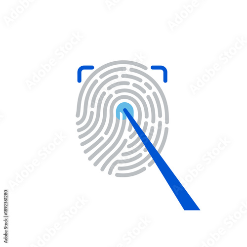 Fingerprint Scan Icon with Blue Pointer - Biometric Authentication and Security Concept