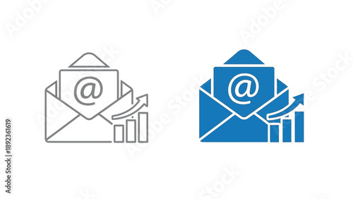 Email marketing success metrics showing positive growth trends represented by contrasting line art and filled icon styles side by side
