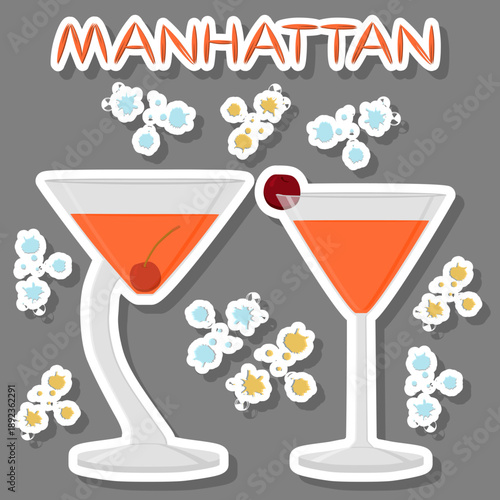 Alcohol cocktail manhattan from red berry cherry