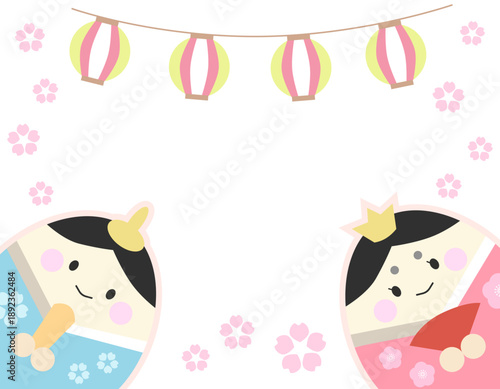 ひなまつり背景　お雛様とお内裏様　桜・提灯　