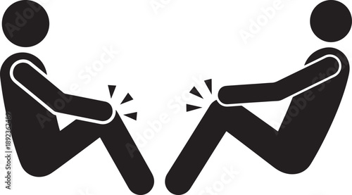 Two people with knee pain silhouette vector art