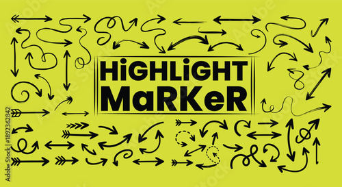 A vibrant yellow background filled with black hand drawn arrows vector editable file