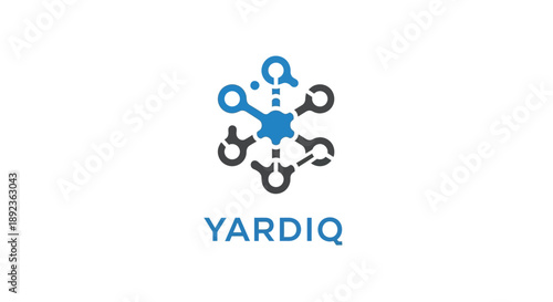 Innovative blue and grey molecule-like network logo, symbolizing technology and connectivity on an isolated white background.