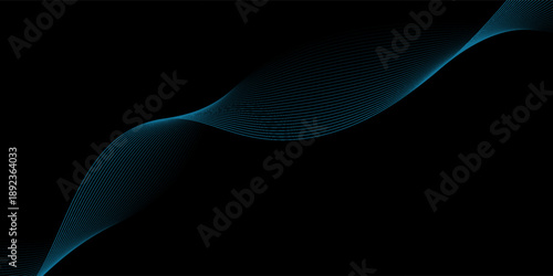 Abstract background with lines and waves. Web banner size. Element for design isolated. Vector background for brochure, booklet, flyer, poster. Blue and black gradient