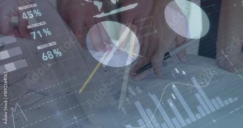 Animation of statistics and data processing over caucasian architects working