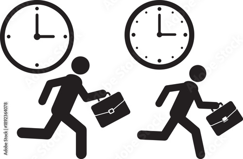 Silhouette running businessman late with briefcase