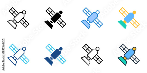 Weather satellite icons set multiple style collection. Editable stroke 

