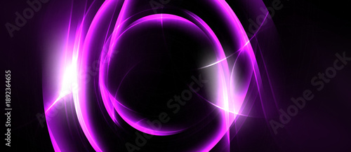 Abstract purple energy swirls, bright light streaks, dark background. Dynamic composition creates futuristic feel.