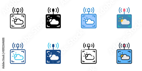 Weather station icons set multiple style collection. Editable stroke 

