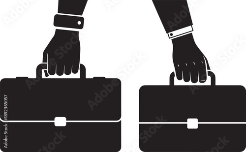 Hand holding briefcase silhouette on white page
