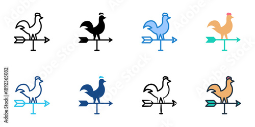 Weather vane icons set multiple style collection. Editable stroke 
