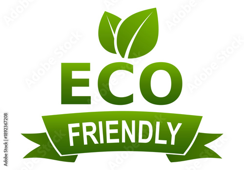 vector illustration: eco friendly label sign with green leaves isolated on white or transparent png